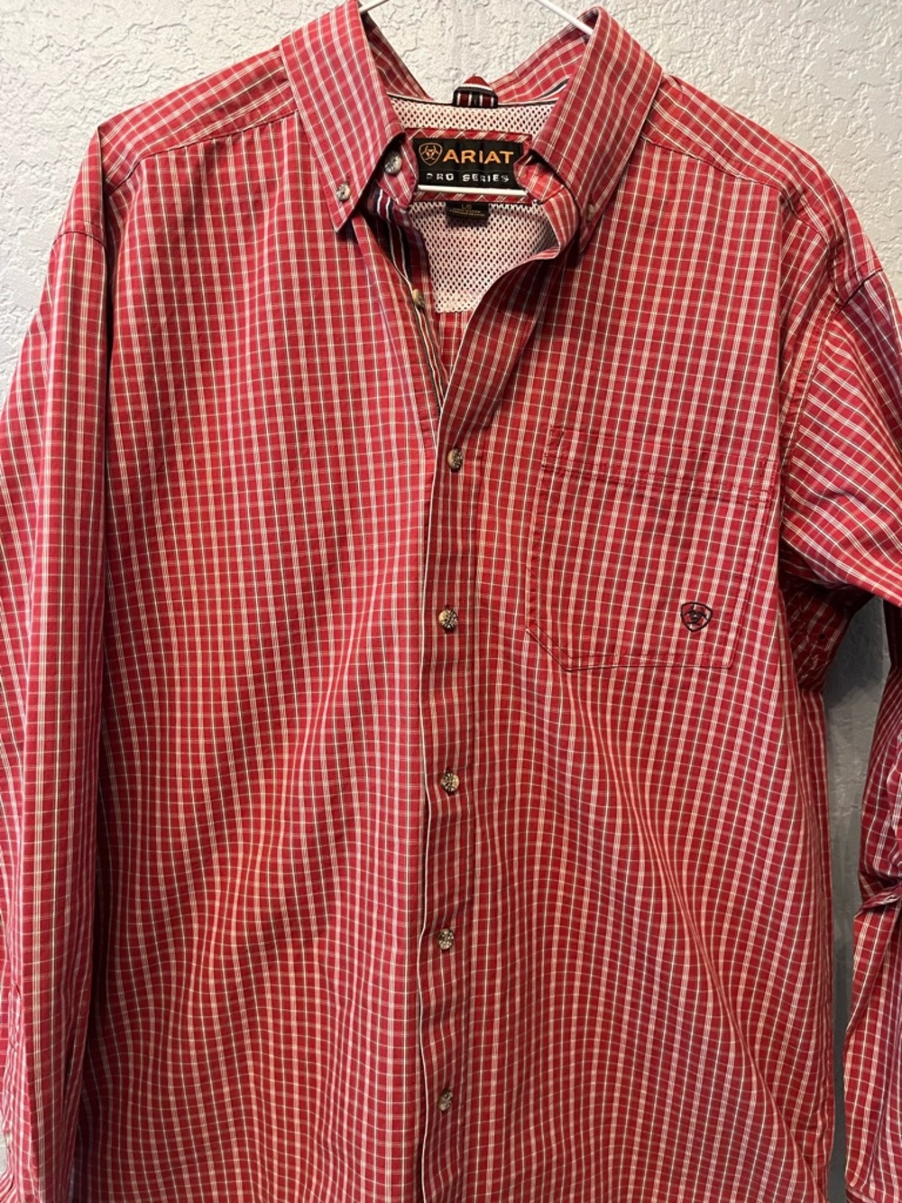 Ariat Pro Series Men’s Long Sleeve Button Down Shirt Red Plaid Western Large